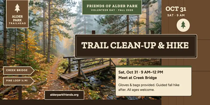 Alder Park trail clean-up hike post template