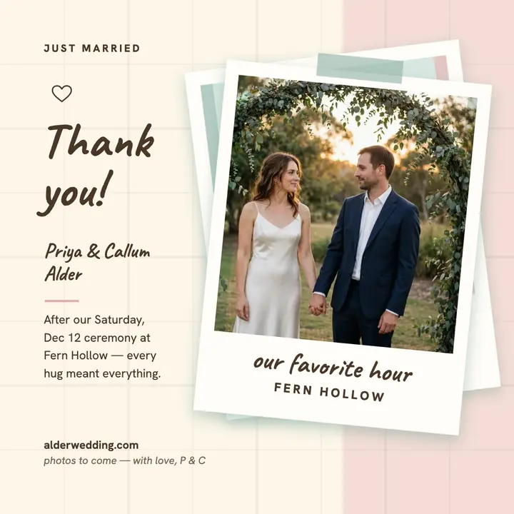 Alder wedding thank you instant post template