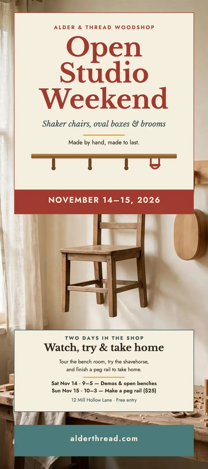 Alder and Thread open studio rack card template