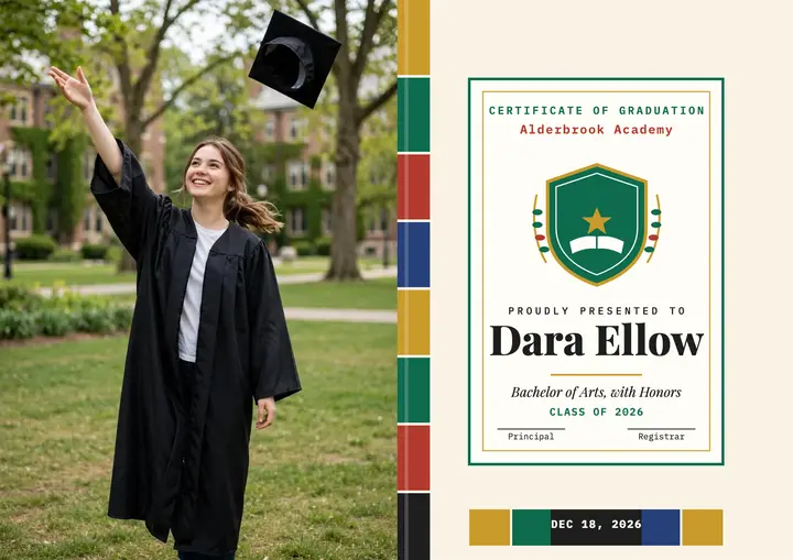 Alderbrook graduation certificate with woven stole template