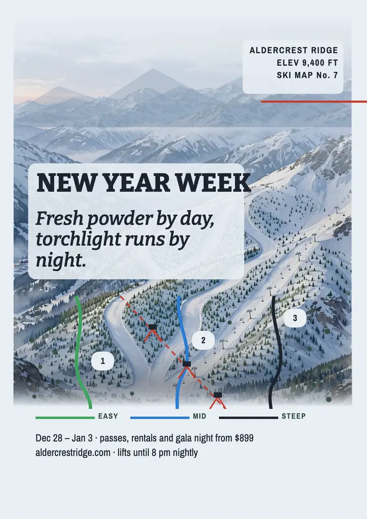 Aldercrest Ridge New Year ski week flyer template