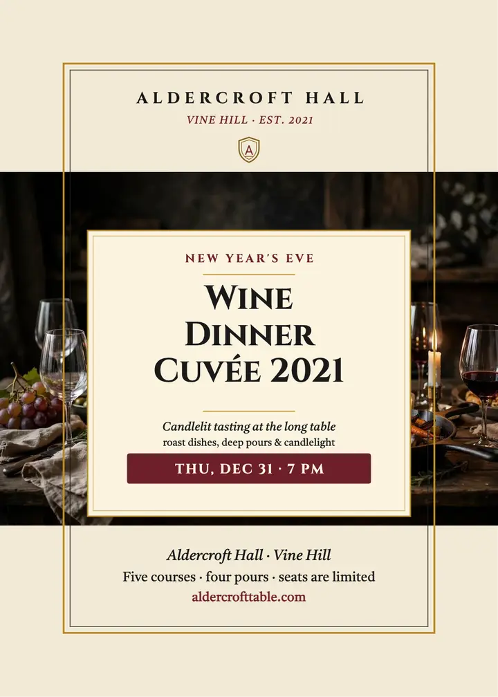 Aldercroft New Year's wine dinner invitation template