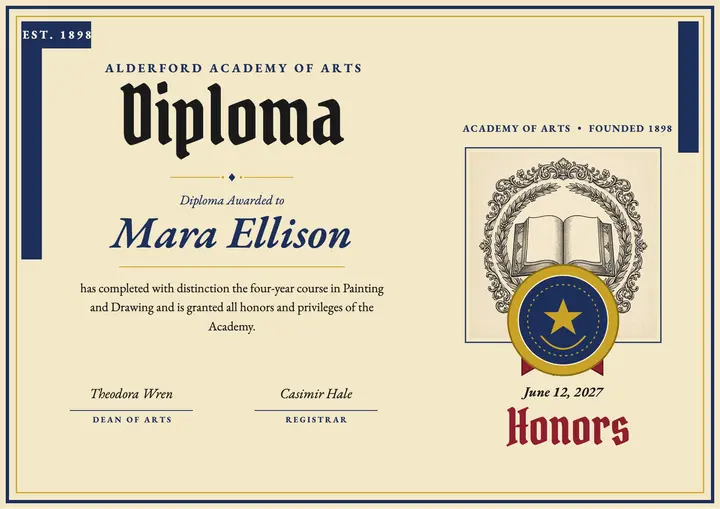 Alderford arts diploma certificate template