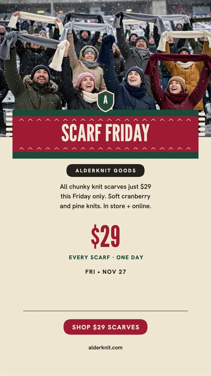 Alderknit Black Friday scarf sale story template
