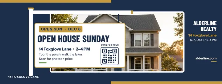 Alderline Realty open house yard sign cover: open house facebook cover template