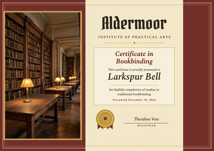 Aldermoor bookbinding diploma template