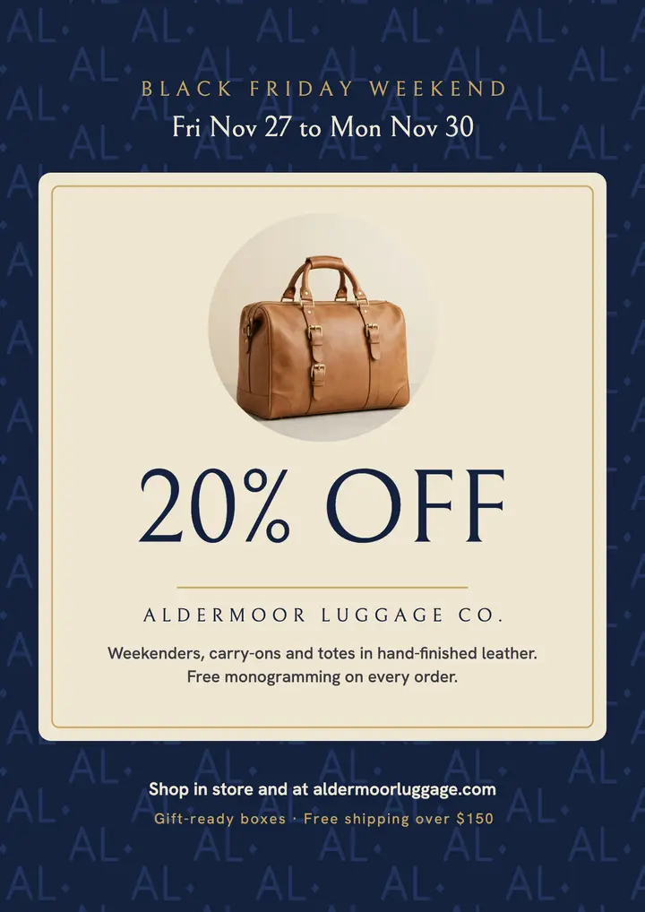 Aldermoor luggage Black Friday flyer template
