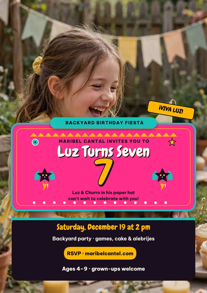 Luz seventh birthday fiesta flyer template