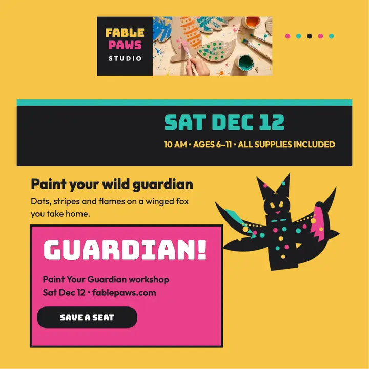 Fablepaws guardian painting workshop: kids painting workshop post template