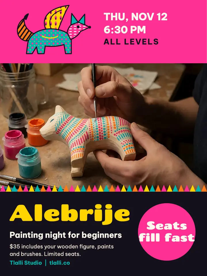 Tlalli alebrije painting night post template