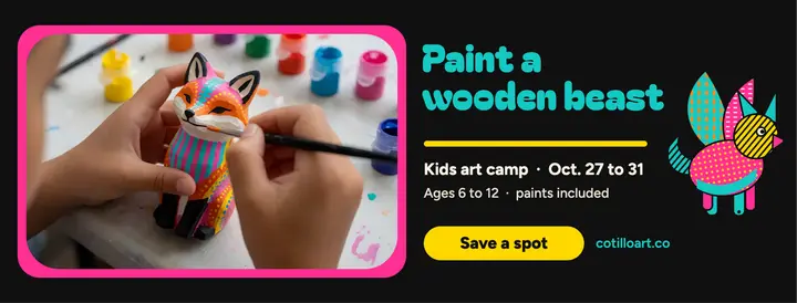 Cotillo art camp wooden beasts: kids art camp facebook cover template