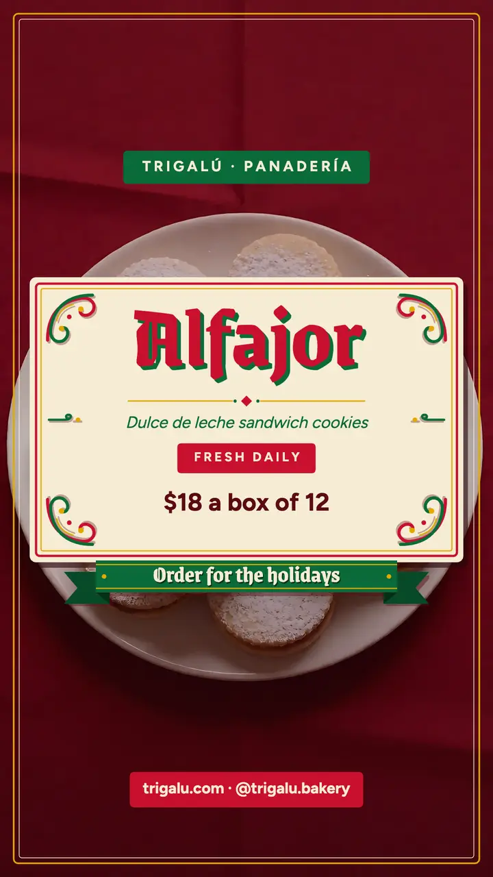 Trigalú alfajores fileteado bakery story template