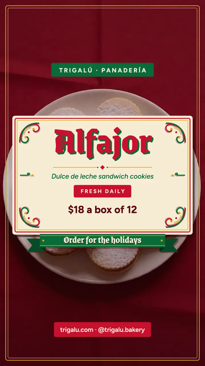 Trigalú alfajores fileteado bakery story template