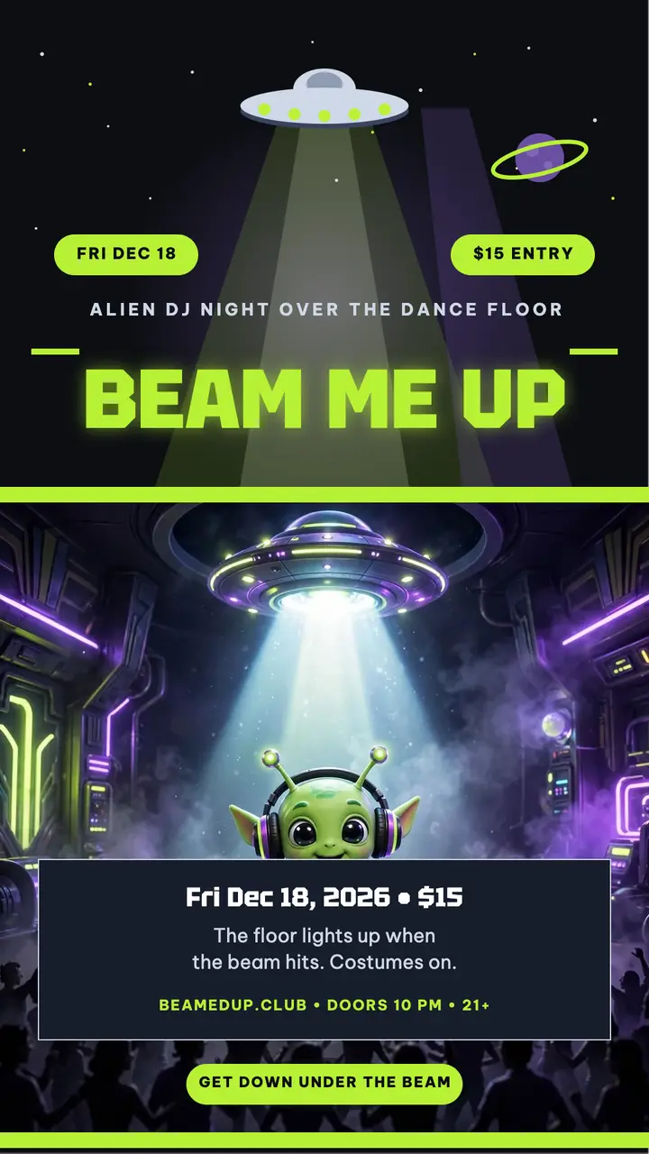 Beam Me Up alien DJ night story template