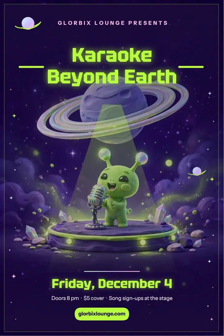 Alien karaoke night poster, Glorbix Lounge template