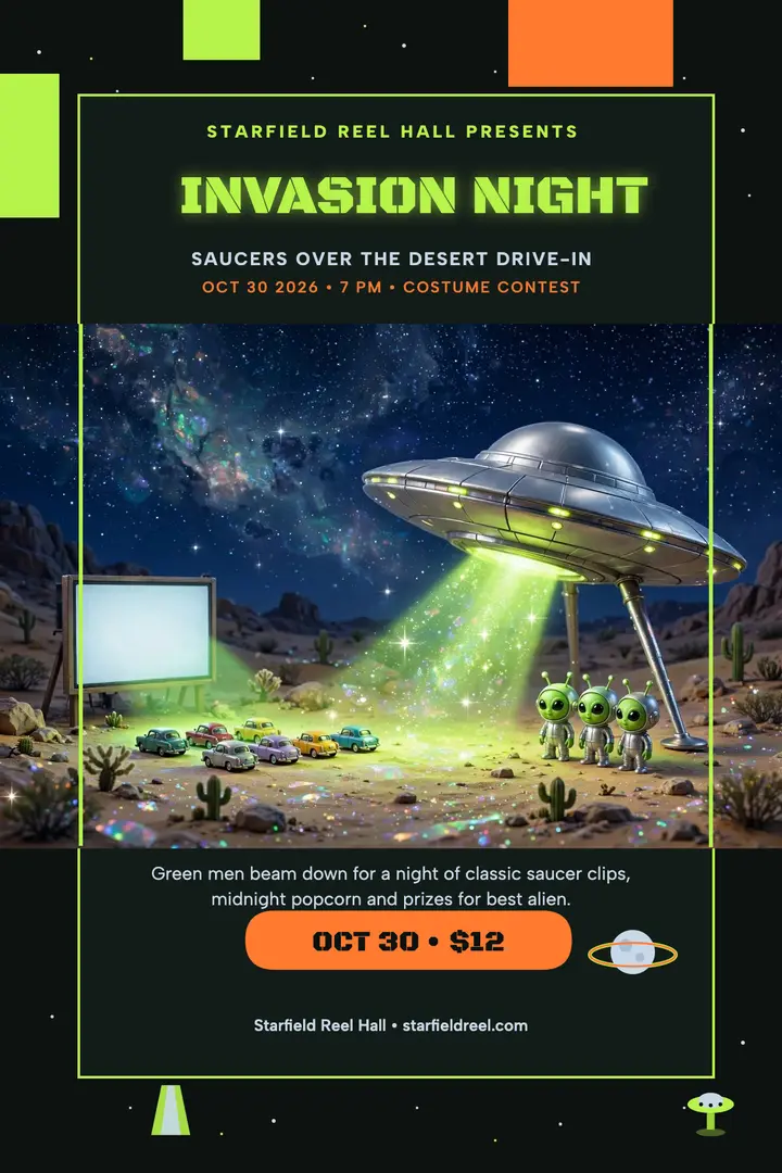 Starfield alien movie night poster: alien movie night poster template