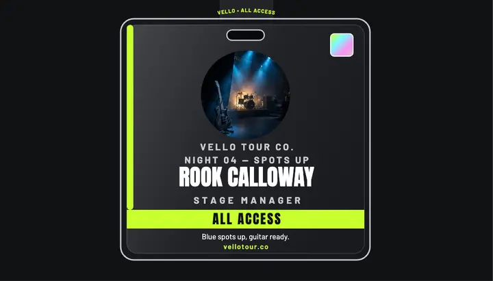 Vello stage pass card, Rook Calloway template