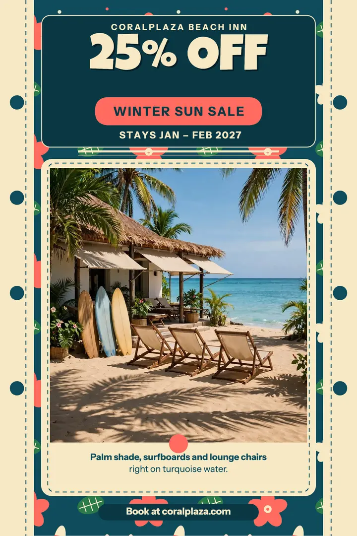 Coralplaza Beach Inn winter sun sale poster template