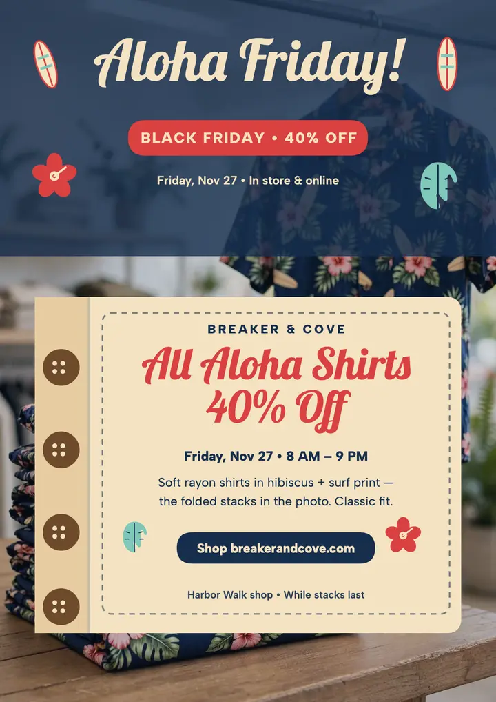 Breaker and Cove aloha sale flyer template