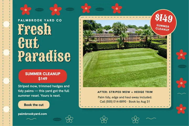 Palmbrook summer cleanup postcard: landscaper postcard template