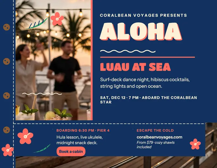 Coralbean luau sail party flyer template