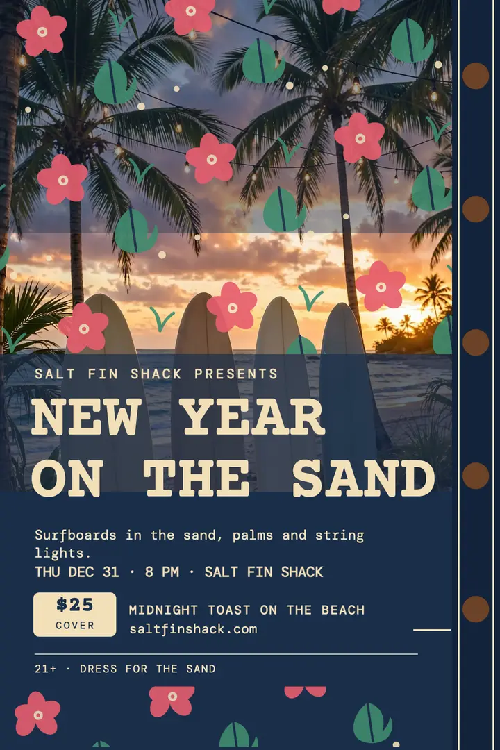 Saltfin Shack New Year beach poster template