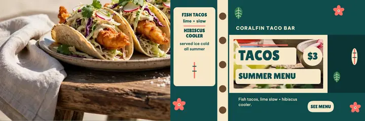 Coralfin Taco Bar summer menu header template