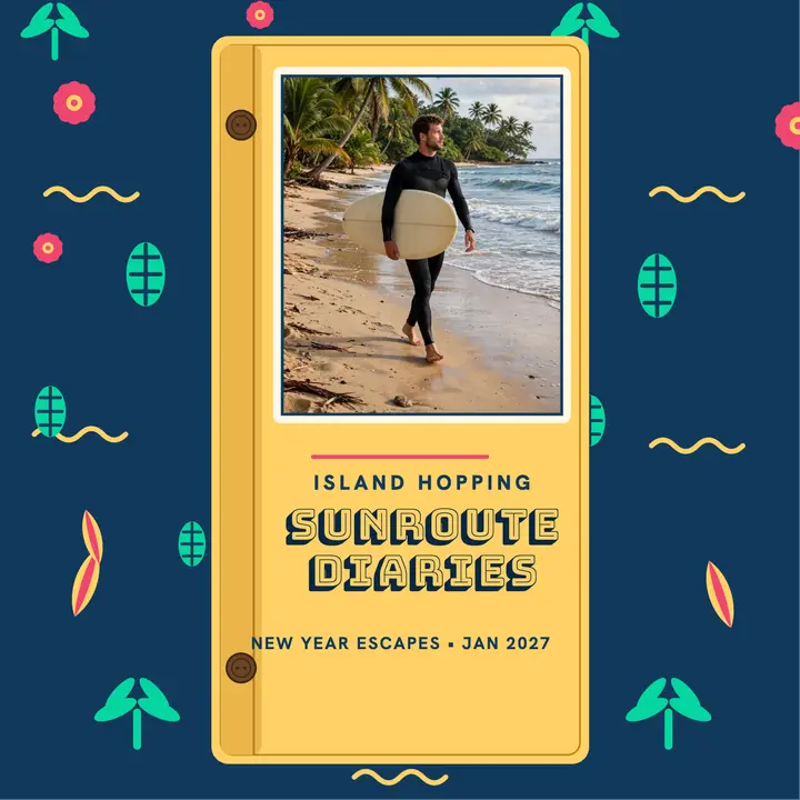 Sunroute Diaries island podcast cover: travel podcast cover template