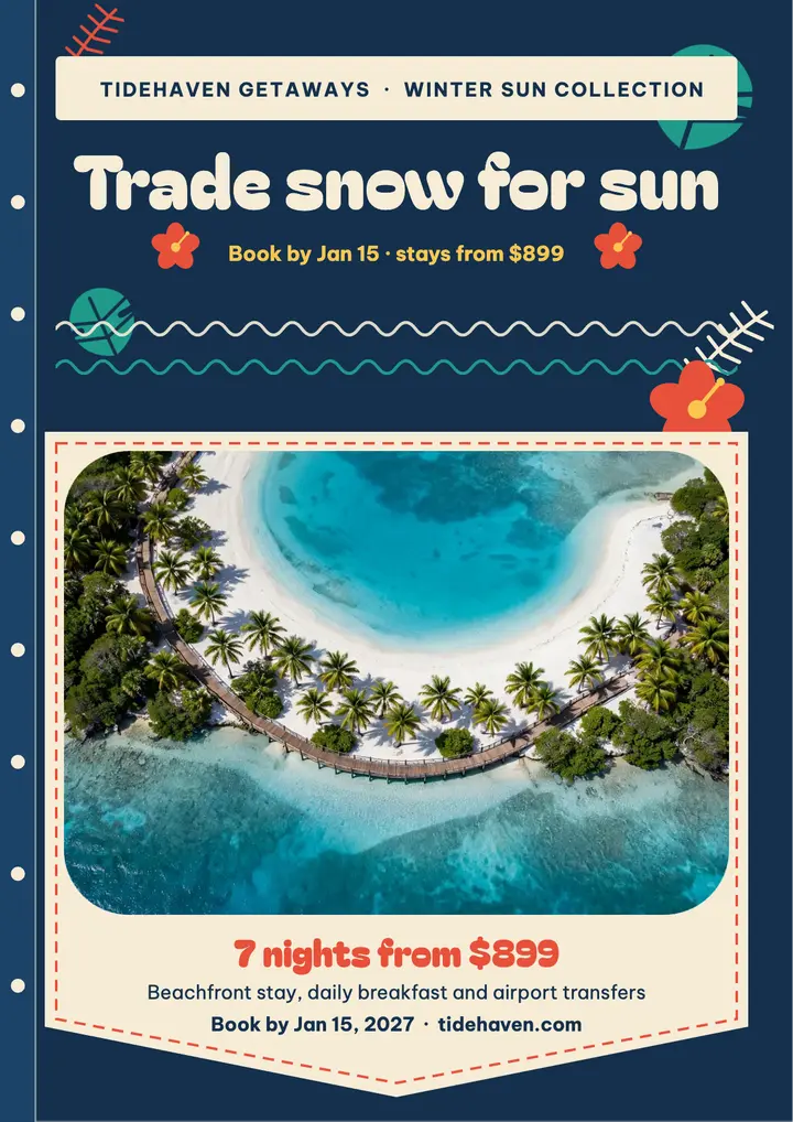 Tidehaven winter sun getaway flyer template