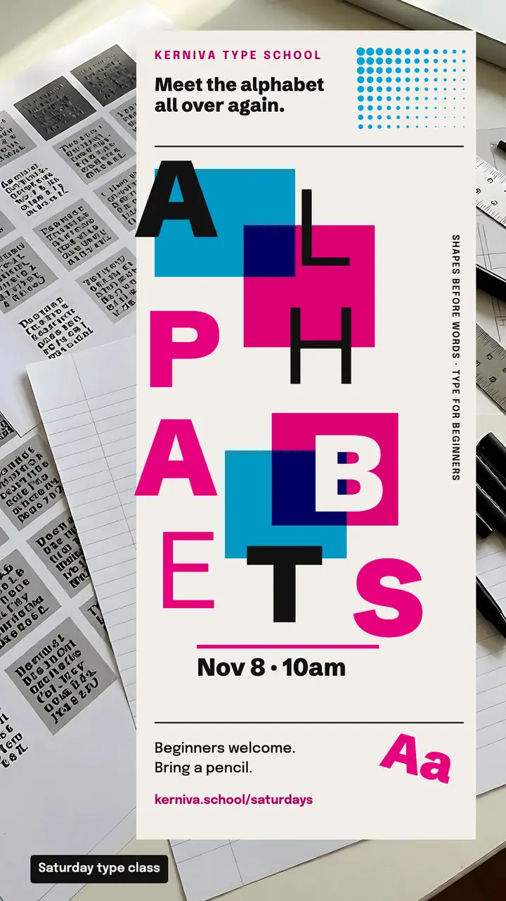 Alphabets typography class story, Swiss New Wave template