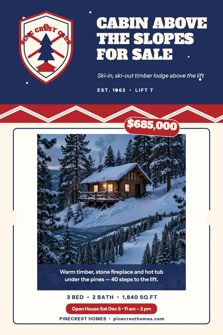 Alpine cabin ski club listing poster template