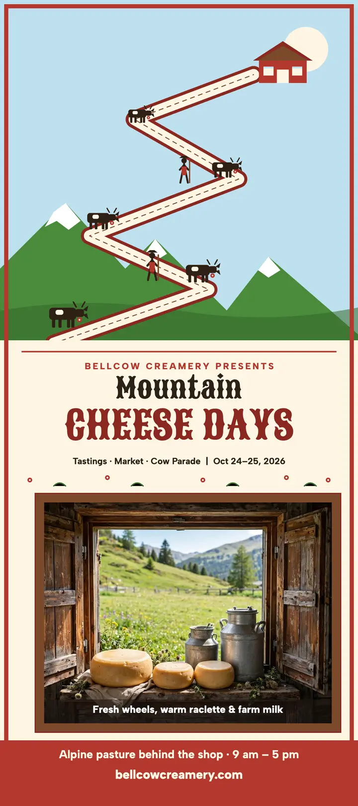 Bellcow Mountain Cheese Days rack card template