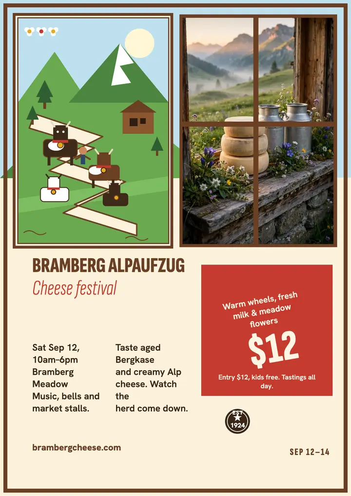 Bramberg Alpaufzug cheese flyer template