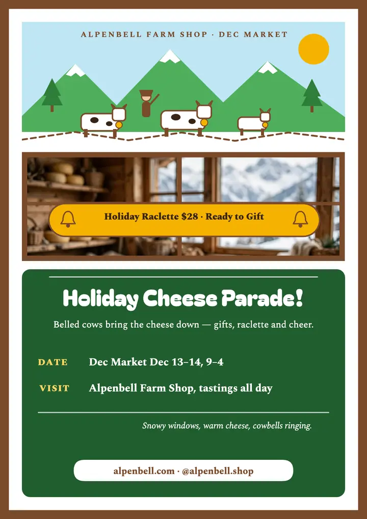 Alpenbell holiday cheese parade flyer: holiday cheese flyer template