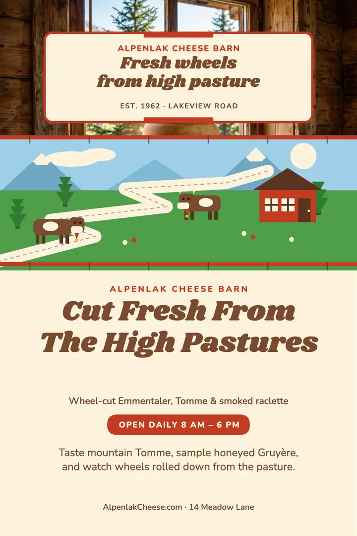Alpenlak cheese barn alpine poster template