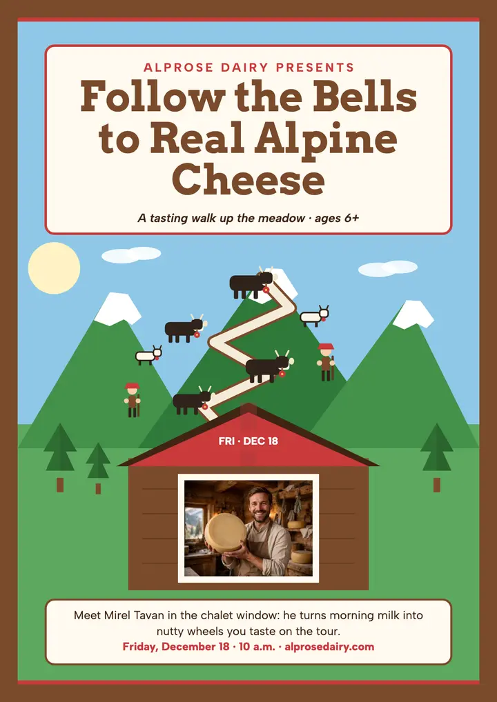 Alprose Dairy alpine cheese trail flyer template