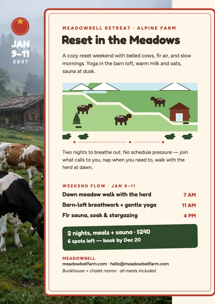 Meadowbell alpine reset weekend flyer template