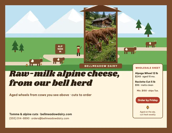 Bellmeadow Dairy alpine wholesale sheet template