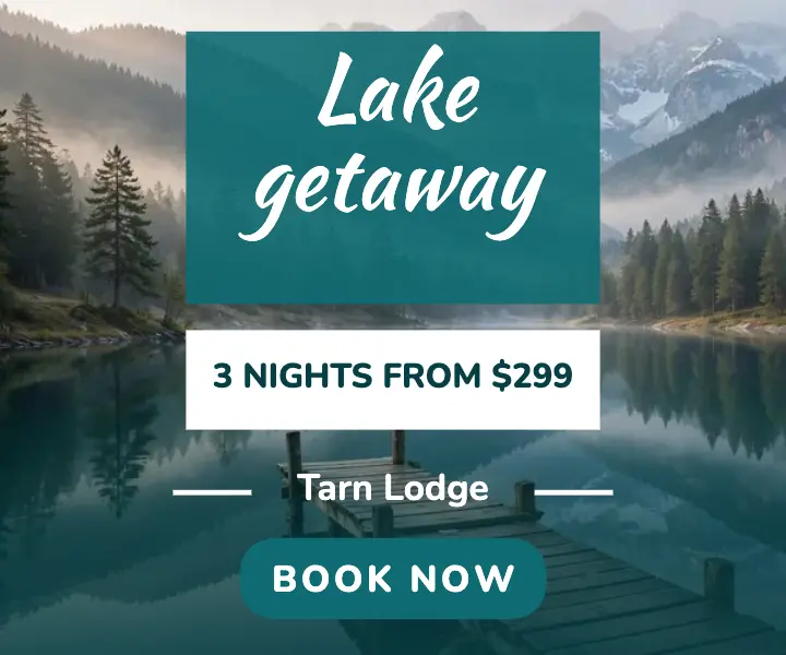 Alpine lake getaway ad template