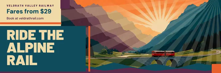 Veldrath Valley Railway screenprint header: railway travel header template