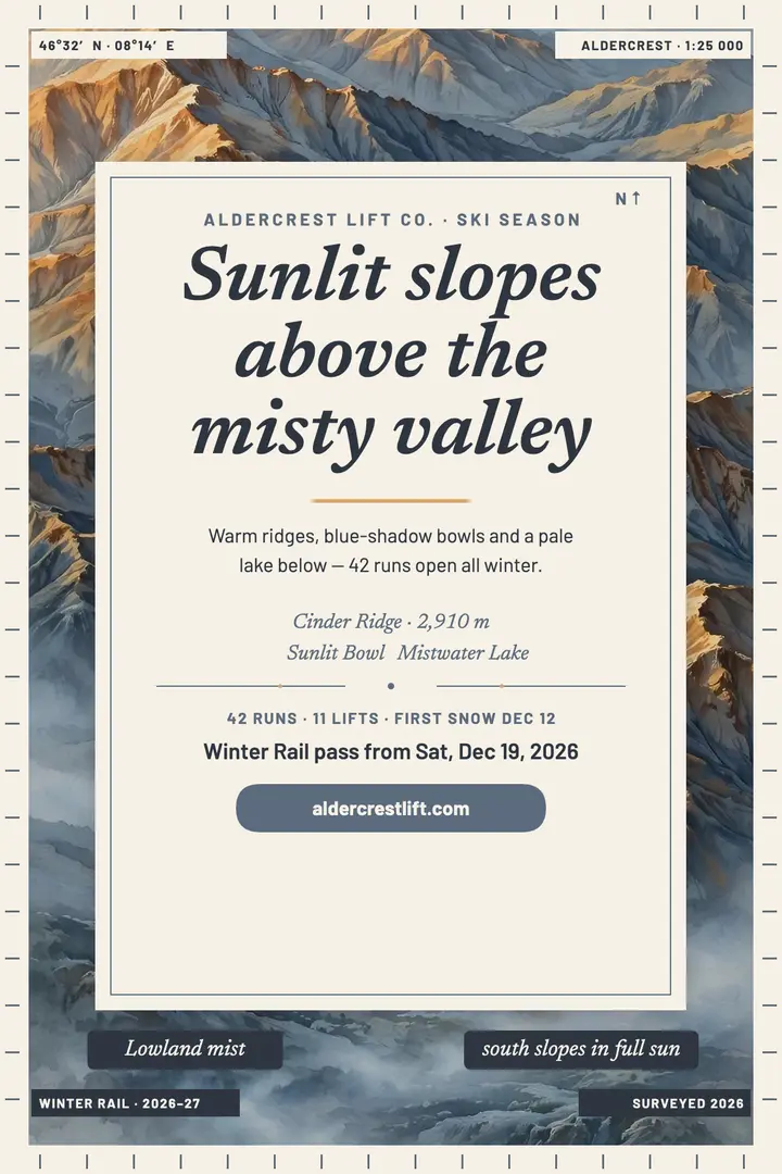 Aldercrest sunlit slopes ski poster template