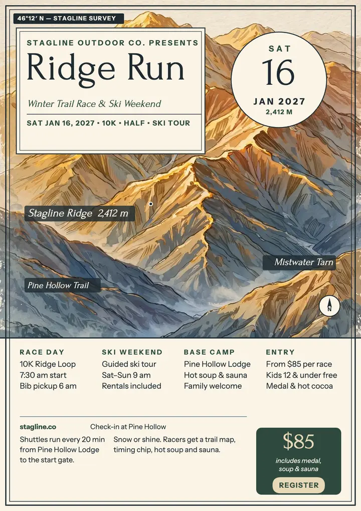 Stagline Ridge Run winter race flyer template
