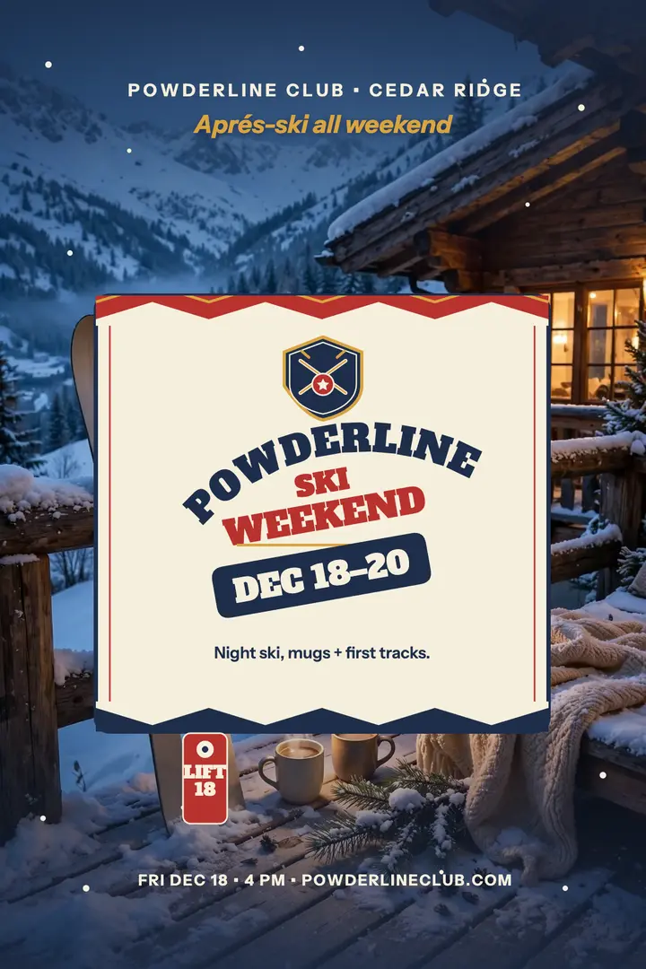 Powderline ski weekend poster, chalet template