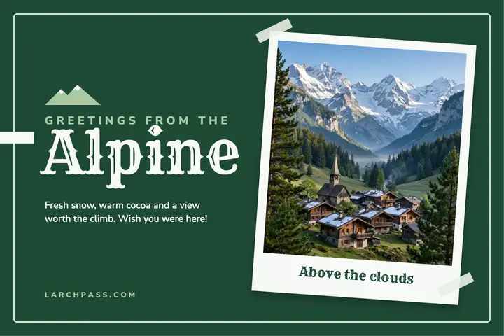 Forest green Alpine greetings postcard template