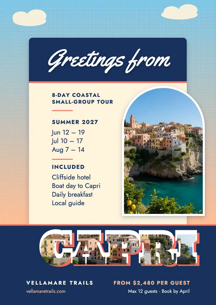 Greetings from Capri coastal tour postcard flyer template