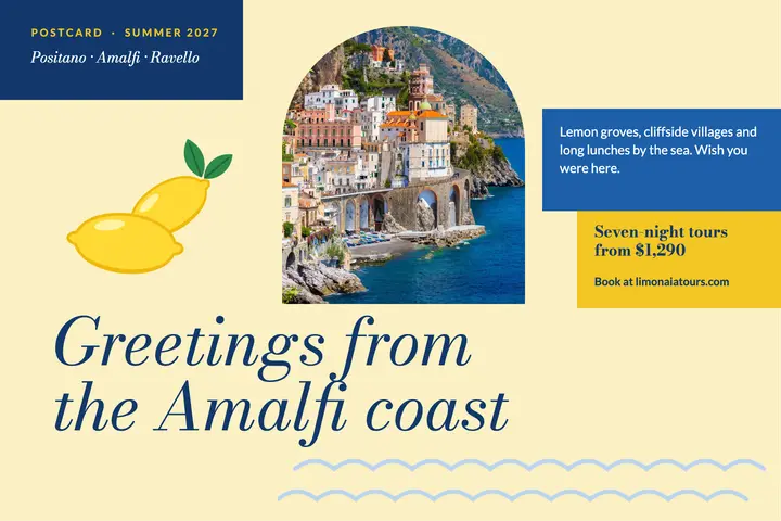 Greetings from the Amalfi coast postcard template
