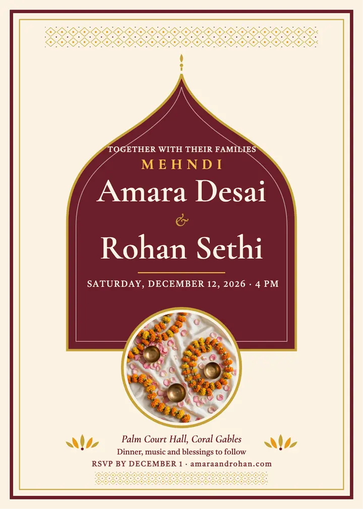 Amara and Rohan marigold mehndi invitation template