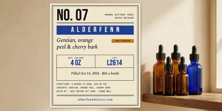 Alderfenn Bitters No. 07 batch release label post: product launch post template