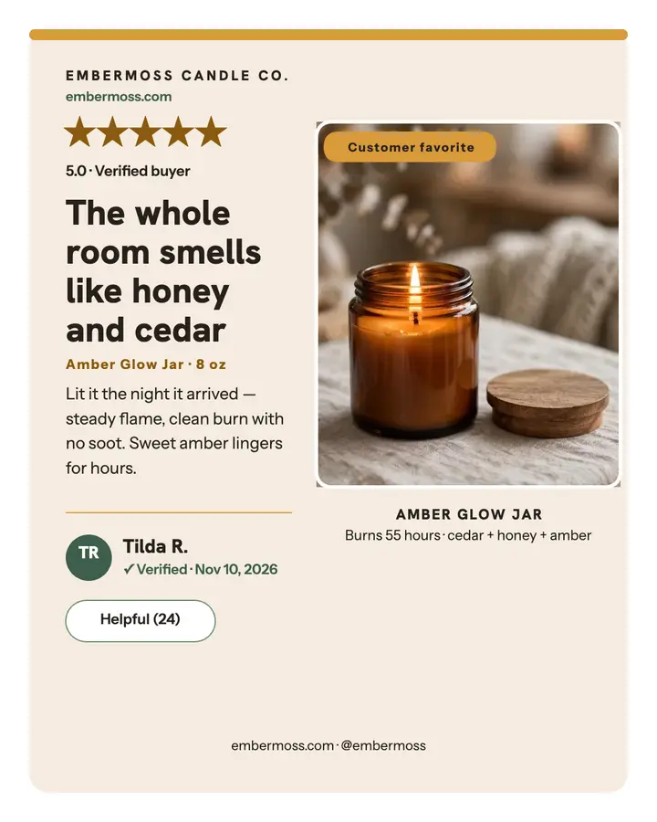 Amber candle five-star review card template