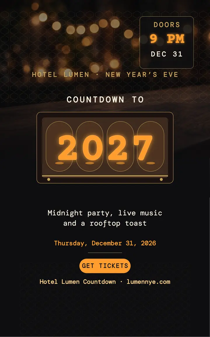 Hotel Lumen New Year countdown cover: new year countdown cover template